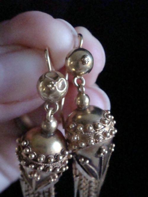 VICTORIAN HIGH CARAT 15CT ORNATE DROP EARRINGS 54G - ADDITIONAL PHOTO 4