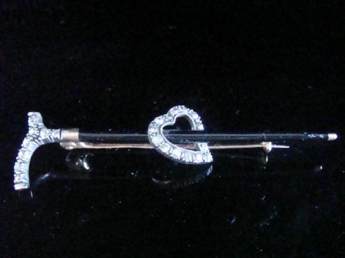 edwardian 18ct yellow gold platinum diamond heart stick brooch - CATEGORY: ANTIQUE JEWELLERY - DATED EDWARDIAN