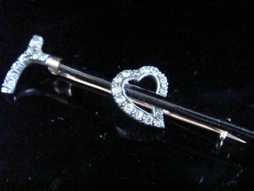EDWARDIAN 18CT YELLOW GOLD PLATINUM DIAMOND HEART STICK BROOCH - ADDITIONAL PHOTO 1