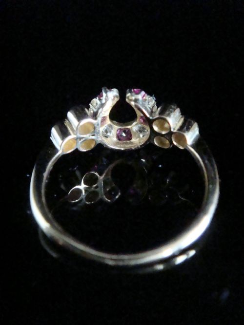 EDWARDIAN 18K 18CT YELLOW GOLD RUBY DIAMOND HORSESHOE RING - ADDITIONAL PHOTO 2