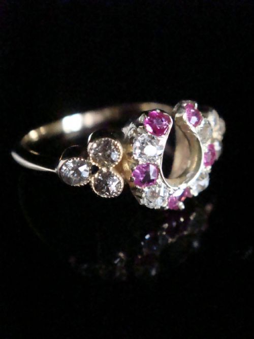 EDWARDIAN 18K 18CT YELLOW GOLD RUBY DIAMOND HORSESHOE RING - ADDITIONAL PHOTO 1