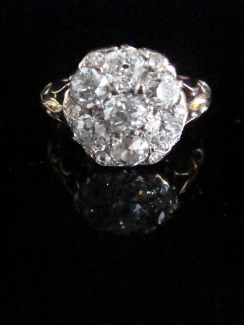 VICTORIAN 18CT YELLOW GOLD LARGE OLD MINE CUT DIAMOND 175CT CLUSTER RING - ADDITIONAL PHOTO 1