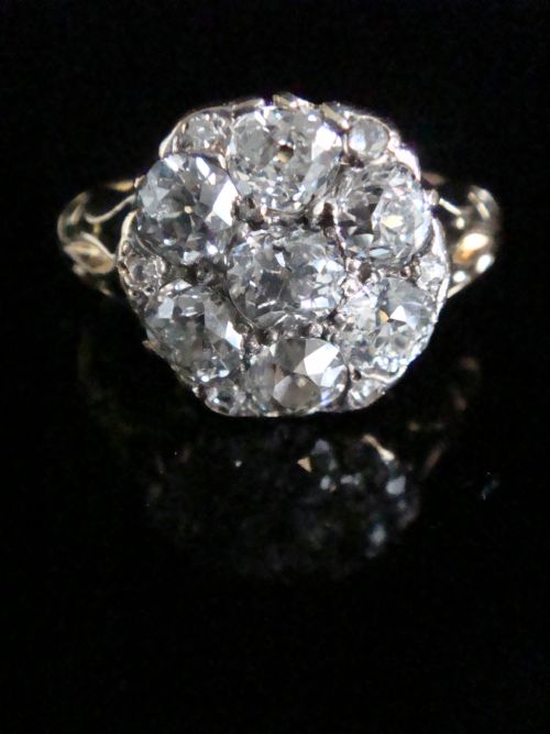 VICTORIAN 18CT YELLOW GOLD LARGE OLD MINE CUT DIAMOND 175CT CLUSTER RING - ADDITIONAL PHOTO 3