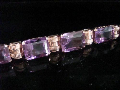 heavy retro vintage 9ct yellow gold tank amethyst 100 carats bracelet 445g - CATEGORY: ANTIQUE JEWELLERY - DATED 1940