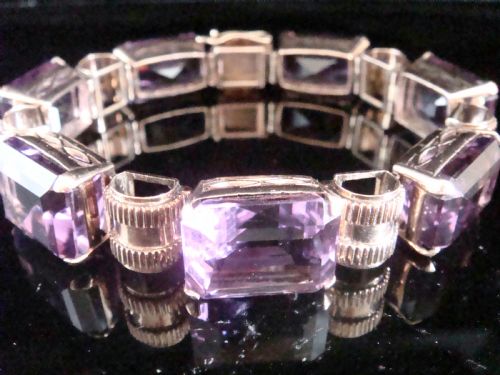 HEAVY RETRO VINTAGE 9CT YELLOW GOLD TANK AMETHYST 100 CARATS BRACELET 445G - ADDITIONAL PHOTO 3