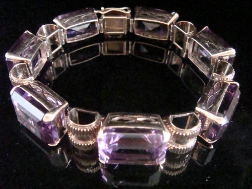 HEAVY RETRO VINTAGE 9CT YELLOW GOLD TANK AMETHYST 100 CARATS BRACELET 445G - ADDITIONAL PHOTO 5