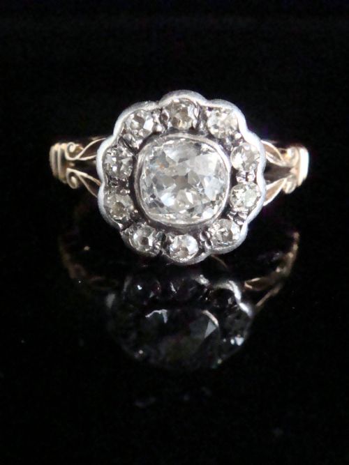 victorian 18ct old cut diamond cluster 105ct centre 075ct - CATEGORY: ANTIQUE JEWELLERY - DATED VICTORIAN
