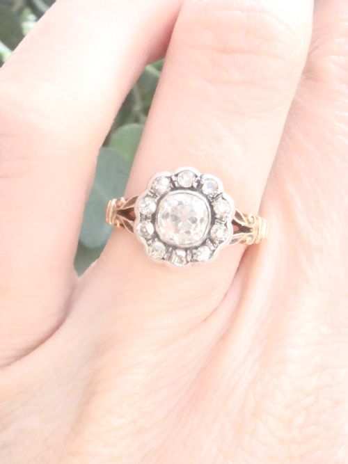 VICTORIAN 18CT OLD CUT DIAMOND CLUSTER 105CT CENTRE 075CT - ADDITIONAL PHOTO 5