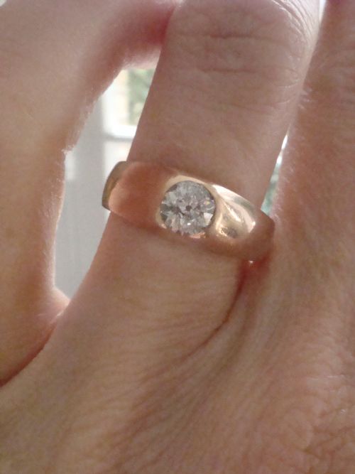 VICTORIAN 18CT ROSE GOLD BAND OLD CUT DIAMOND SINGLE STONE 060CT GYPSY BAND - ADDITIONAL PHOTO 4