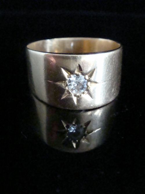 VICTORIAN 18CT WIDE YELLOW GOLD BAND OLD CUT DIAMOND 020CT GYPSY STAR BAND - ADDITIONAL PHOTO 1