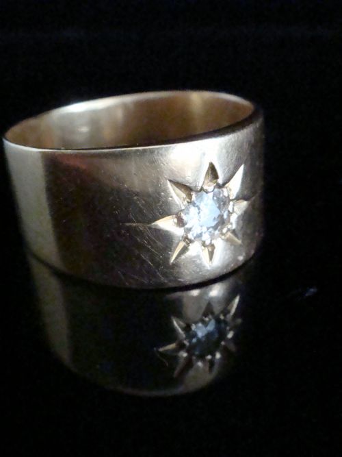 VICTORIAN 18CT WIDE YELLOW GOLD BAND OLD CUT DIAMOND 020CT GYPSY STAR BAND - ADDITIONAL PHOTO 3