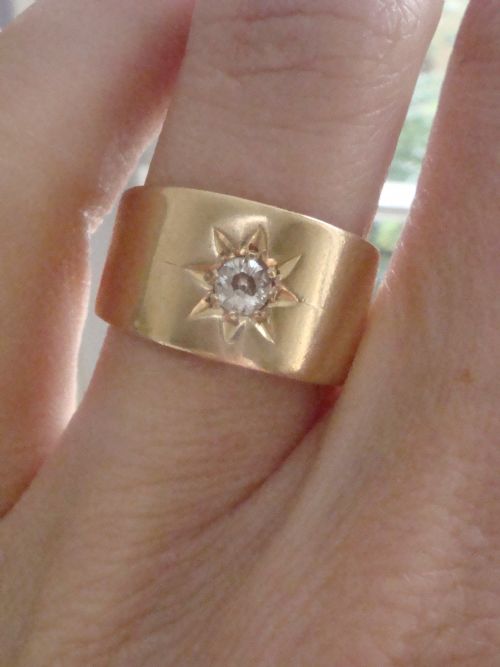VICTORIAN 18CT WIDE YELLOW GOLD BAND OLD CUT DIAMOND 020CT GYPSY STAR BAND - ADDITIONAL PHOTO 5