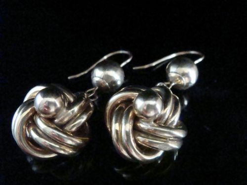 original extra large victorian 9ct yellow gold drop knot earrings hollow 51g - CATEGORY: ANTIQUE JEWELLERY - DATED VICTORIAN