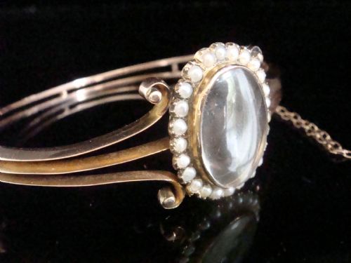 VICTORIAN EDWARDIAN 9CT YELLOW GOLD GLASS SEED PEARL SHAKER LOCKET BANGLE 133G - ADDITIONAL PHOTO 1