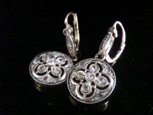 ORIGINAL EDWARDIAN 18CT FRENCH ROSE CUT DIAMOND DROP EARRINGS - ADDITIONAL PHOTO 1