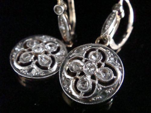 ORIGINAL EDWARDIAN 18CT FRENCH ROSE CUT DIAMOND DROP EARRINGS - ADDITIONAL PHOTO 3