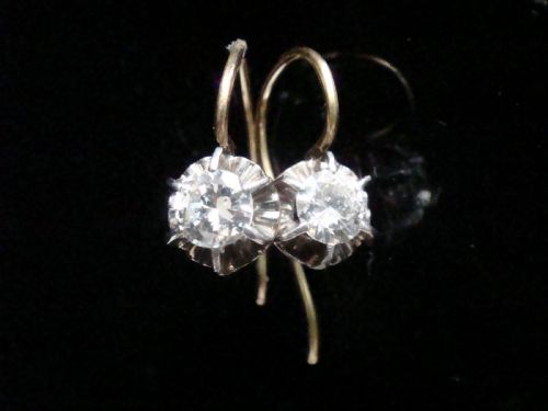 ORIGINAL EDWARDIAN 18CT OLD BRILLIANT CUT DIAMOND DROP SOLITAIRE 060CT EARRINGS - ADDITIONAL PHOTO 2