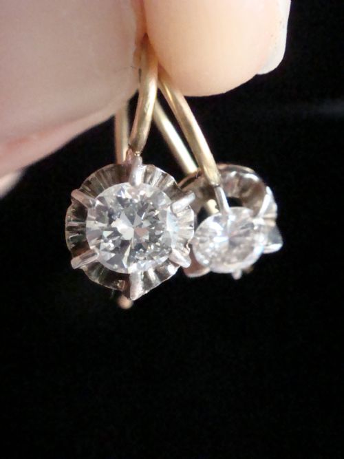 ORIGINAL EDWARDIAN 18CT OLD BRILLIANT CUT DIAMOND DROP SOLITAIRE 060CT EARRINGS - ADDITIONAL PHOTO 7