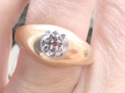VICTORIAN 18CT YELLOW GOLD BAND OLD CUT DIAMOND SINGLE STONE 050CT GYPSY BAND - ADDITIONAL PHOTO 2