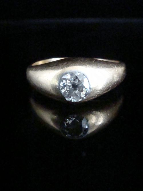 VICTORIAN 18CT YELLOW GOLD BAND OLD CUT DIAMOND SINGLE STONE 050CT GYPSY BAND - ADDITIONAL PHOTO 4