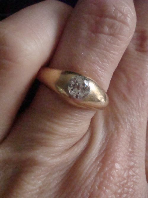 VICTORIAN 18CT YELLOW GOLD BAND OLD CUT DIAMOND SINGLE STONE 050CT GYPSY BAND - ADDITIONAL PHOTO 6