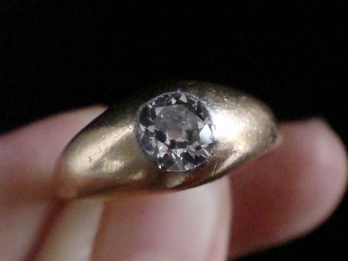 VICTORIAN 18CT YELLOW GOLD BAND OLD CUT DIAMOND SINGLE STONE 050CT GYPSY BAND - ADDITIONAL PHOTO 7