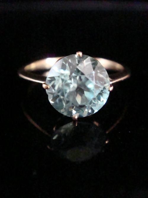 edwardian 9ct yellow rose gold natural blue zircon solitaire 250ct ring - CATEGORY: ANTIQUE JEWELLERY - DATED EDWARDIAN