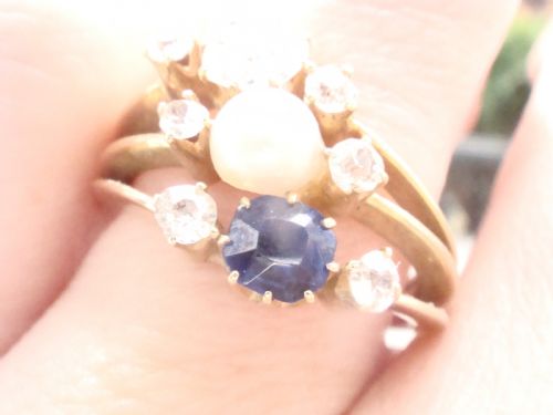 EDWARDIAN FRENCH 18CT YELLOW GOLD NATURAL SAPPHIRE DIAMOND NATURAL PEARL RING - ADDITIONAL PHOTO 9