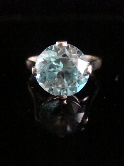 edwardian 9ct white gold natural blue zircon solitaire 4ct ring - CATEGORY: ANTIQUE JEWELLERY - DATED EDWARDIAN