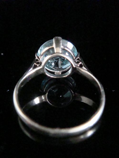 EDWARDIAN 9CT WHITE GOLD NATURAL BLUE ZIRCON SOLITAIRE 4CT RING - ADDITIONAL PHOTO 2
