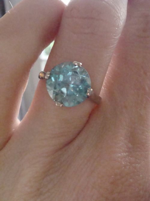 EDWARDIAN 9CT WHITE GOLD NATURAL BLUE ZIRCON SOLITAIRE 4CT RING - ADDITIONAL PHOTO 3