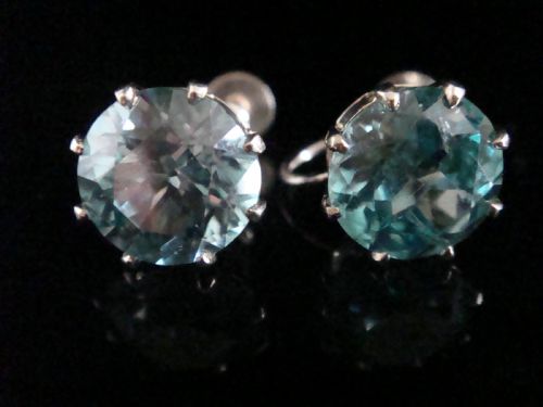 EDWARDIAN 9CT WHITE GOLD NATURAL BLUE ZIRCON SOLITAIRE SCREW EARRINGS - ADDITIONAL PHOTO 2