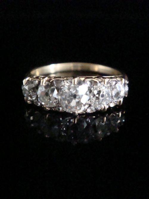 victorian 18ct yellow gold old cut diamond 155ct 5 stone ring - CATEGORY: ANTIQUE JEWELLERY - DATED VICTORIAN