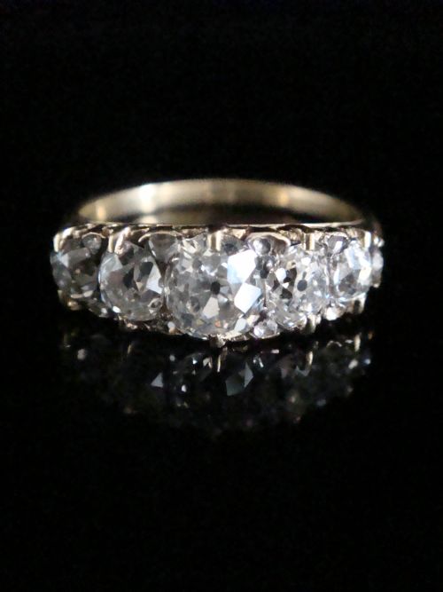 VICTORIAN 18CT YELLOW GOLD OLD CUT DIAMOND 155CT 5 STONE RING - ADDITIONAL PHOTO 1