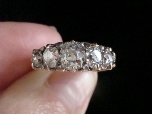 VICTORIAN 18CT YELLOW GOLD OLD CUT DIAMOND 155CT 5 STONE RING - ADDITIONAL PHOTO 10