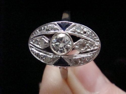 ANTIQUE ART DECO 1920S 18K 18CT SAPPHIRE AND DIAMOND PAVE SET RING - ADDITIONAL PHOTO 2