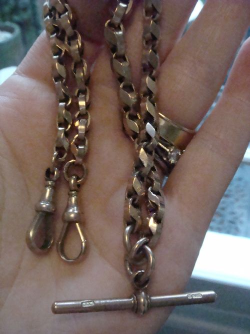 EDWARDIAN 9CT ROSE GOLD UNUSUAL LINK ALBERT DOUBLE DOG CLIP T BAR 227G 16 - ADDITIONAL PHOTO 4