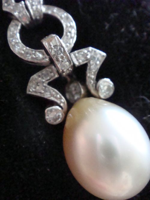 ART DECO PLATINUM NIGHT AND DAY BAROQUE PEARL NATURAL DIAMOND DROP EARRINGS - ADDITIONAL PHOTO 7