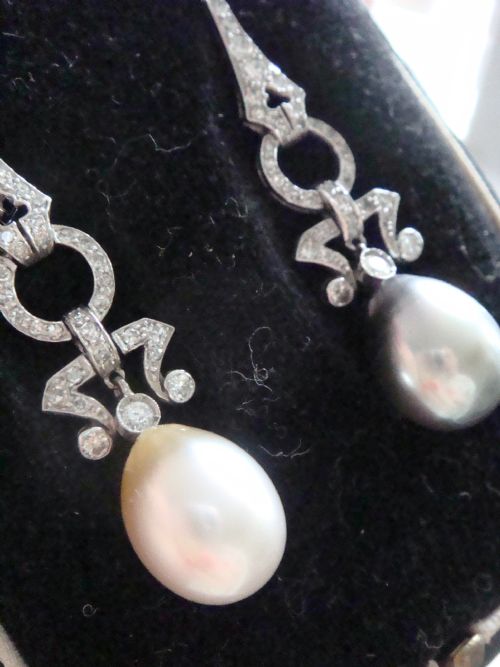 ART DECO PLATINUM NIGHT AND DAY BAROQUE PEARL NATURAL DIAMOND DROP EARRINGS - ADDITIONAL PHOTO 8