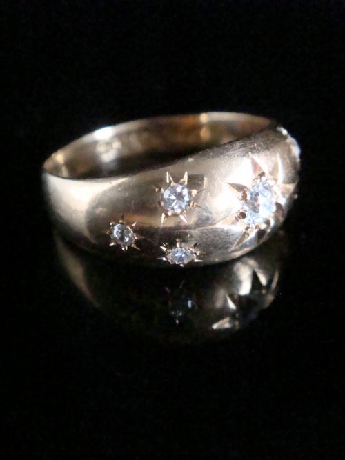 VICTORIAN 18CT 18K ORNATE YELLOW GOLD BAND OLD CUT DIAMOND STAR GYPSY BAND - ADDITIONAL PHOTO 1