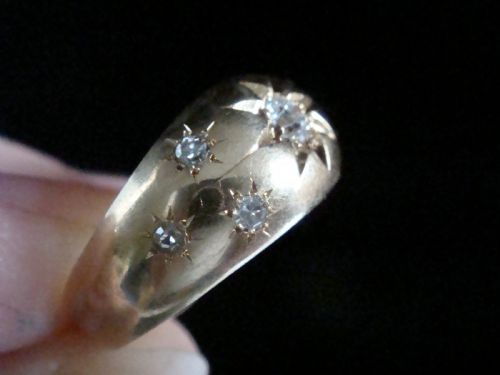 VICTORIAN 18CT 18K ORNATE YELLOW GOLD BAND OLD CUT DIAMOND STAR GYPSY BAND - ADDITIONAL PHOTO 4