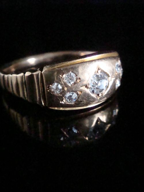 VICTORIAN 18CT 18K ORNATE YELLOW GOLD BAND OLD CUT DIAMOND GYPSY BAND - ADDITIONAL PHOTO 1