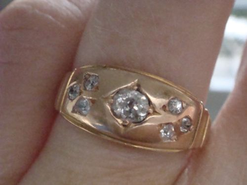 VICTORIAN 18CT 18K ORNATE YELLOW GOLD BAND OLD CUT DIAMOND GYPSY BAND - ADDITIONAL PHOTO 2