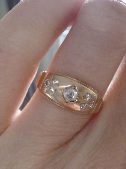 VICTORIAN 18CT 18K ORNATE YELLOW GOLD BAND OLD CUT DIAMOND GYPSY BAND - ADDITIONAL PHOTO 3