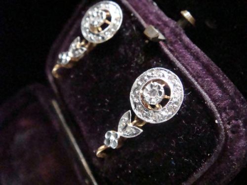 FRENCH EDWARDIAN 18CT YELLOW GOLD ROSE CUT DIAMOND EARRINGS ORIGINAL FITTED BOX - ADDITIONAL PHOTO 2