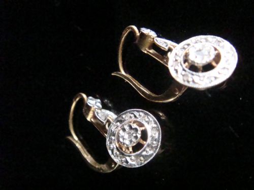 FRENCH EDWARDIAN 18CT YELLOW GOLD ROSE CUT DIAMOND EARRINGS ORIGINAL FITTED BOX - ADDITIONAL PHOTO 3