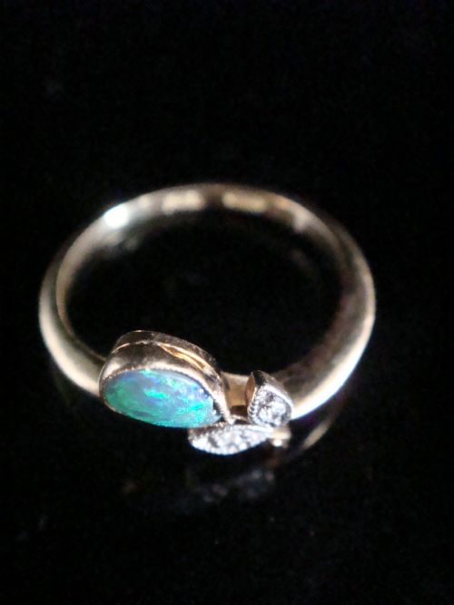 EDWARDIAN 18CT 18K YELLOW GOLD PLATINUM BLACK OPAL AND DIAMOND FLOWER RING - ADDITIONAL PHOTO 1