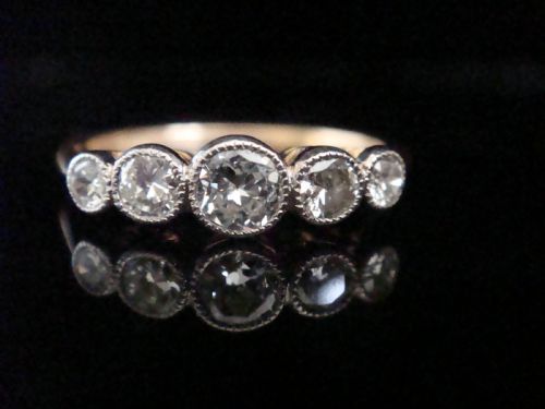 edwardian 18ct yellow gold platinum old cut diamond 050ct 5 stone ring - CATEGORY: ANTIQUE JEWELLERY - DATED EDWARDIAN