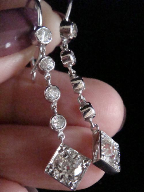 ART DECO PLATINUM OLD CUT DIAMOND DROP EARRINGS 220CT VS2SI HI COLOUR - ADDITIONAL PHOTO 4