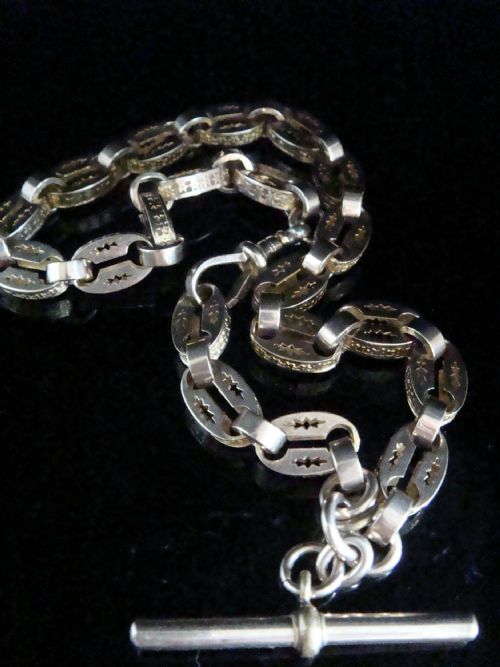VICTORIAN 9CT YELLOW GOLD UNUSUAL LINK STAR ALBERT DOG CLIP T BAR 27G 14 - ADDITIONAL PHOTO 5